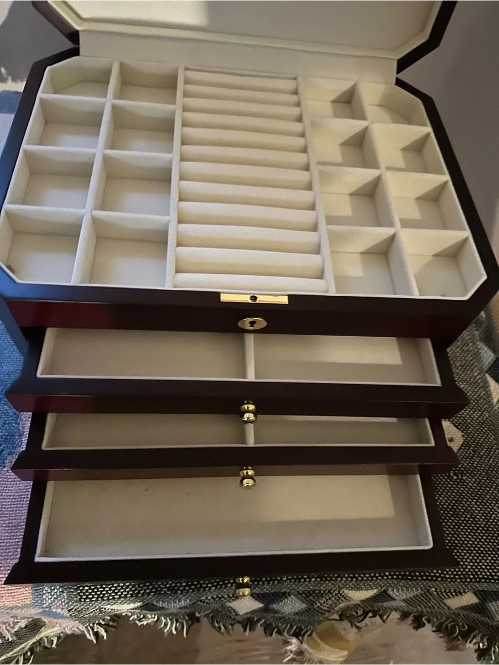 NWT Lenox Wood Jewelry Box with White Floral Design